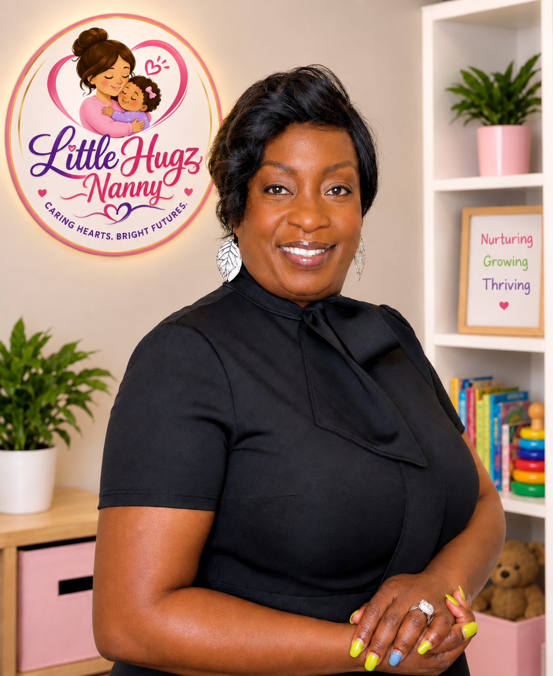 Libby, founder of Little Hugz Baby, holding a newborn